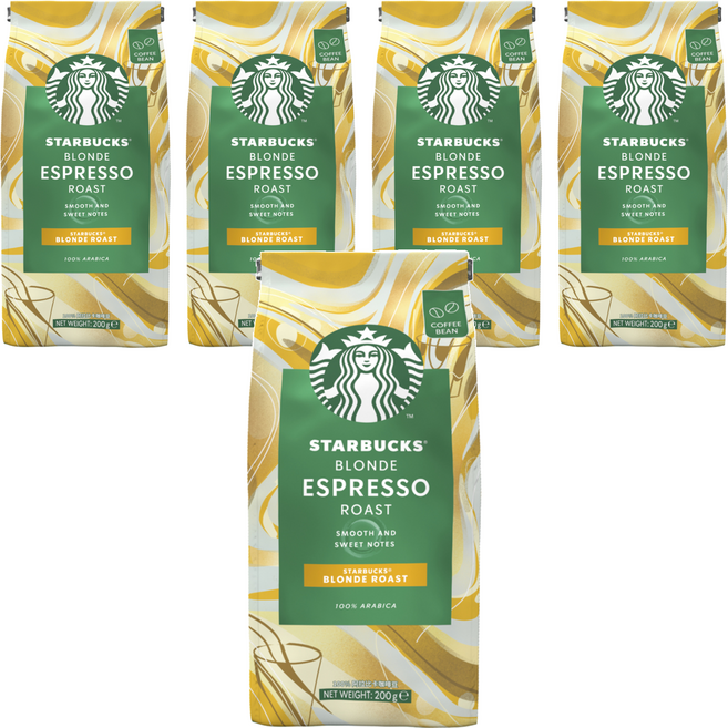 STARBUCKS 星巴克 黃金烘焙咖啡豆, 未研磨, 200g, 5包
