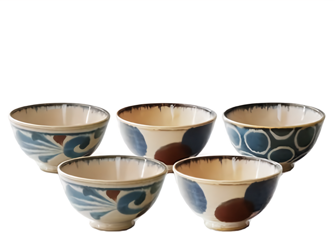 AWASAKA 粟坂 深型飯碗5入組 11 x 6cm 850g, 筆青釉繪, 1組