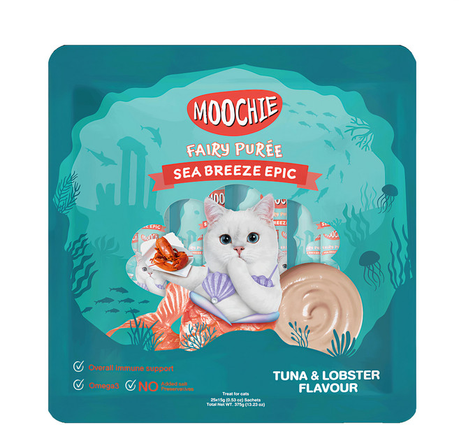 MOOCHIE 姆吉 海鮮饗宴貓肉泥 CT8 25條, 鮪魚龍蝦, 375g, 1袋