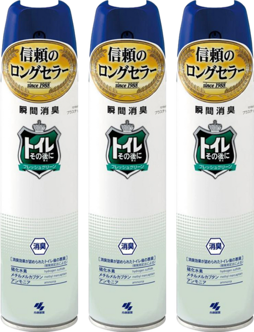 KOBAYASHI 小林製藥 瞬間消臭浴廁用除臭噴霧 清新綠植香, 3瓶, 280ml