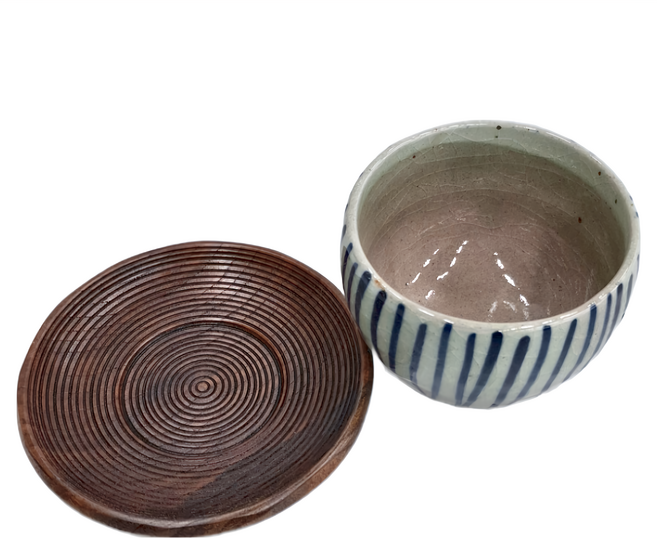美濃燒 吳須十草 抹茶碗 + 茶托組, 1組
