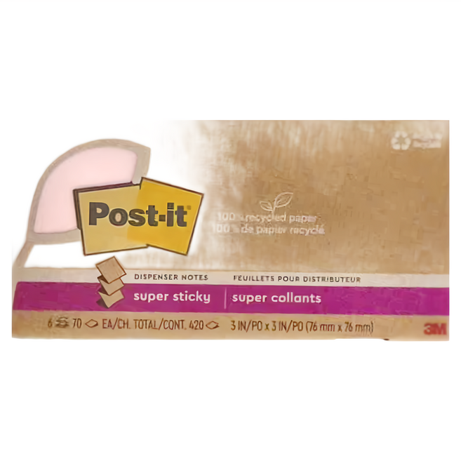 3M Post-it 利貼 狠黏 環保抽取式便條紙 76 x 76mm, 粉嫩色, 420張, 1盒