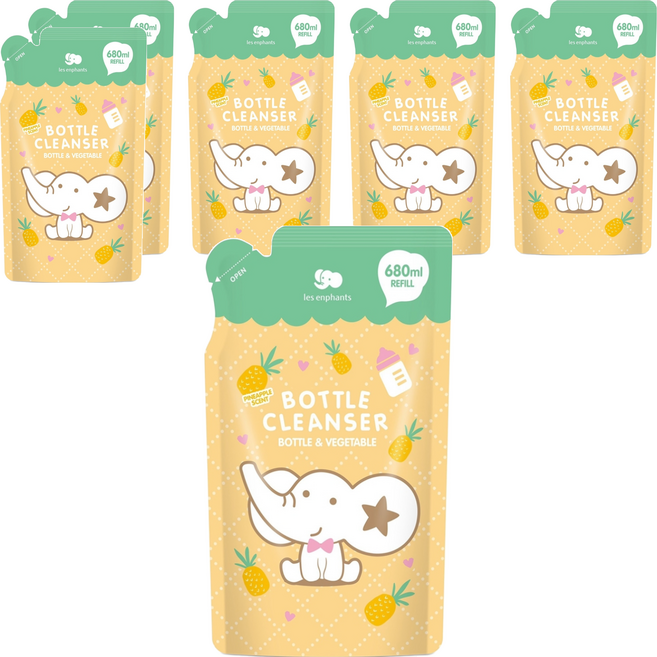 les enphants 麗嬰房 奶瓶蔬果酵素洗潔液 鳳梨香 補充包, 680ml, 6包