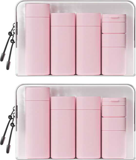 北歐色軟管分裝瓶組 附洗漱收納包 100ml + 80ml + 50ml + 15ml, 2組, 北歐粉