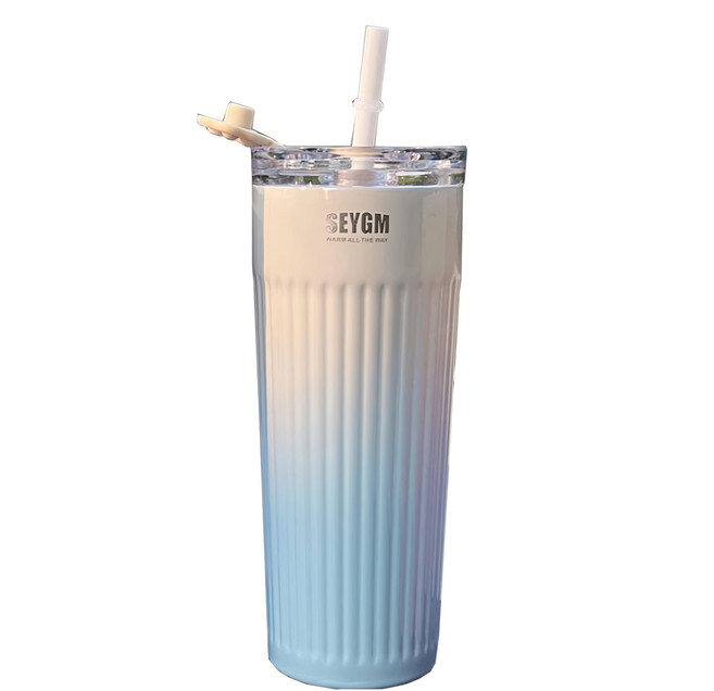 半島良品 漸層條紋304不銹鋼隨行咖啡杯, 漸變藍, 500ml, 1個