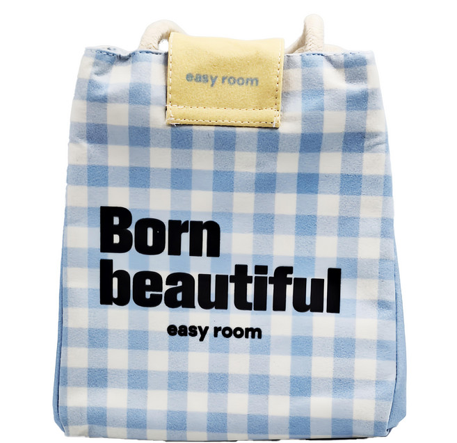 EASY ROOM 遇見科技布三角手提加厚餐袋 145g, 藍格英文, 1個