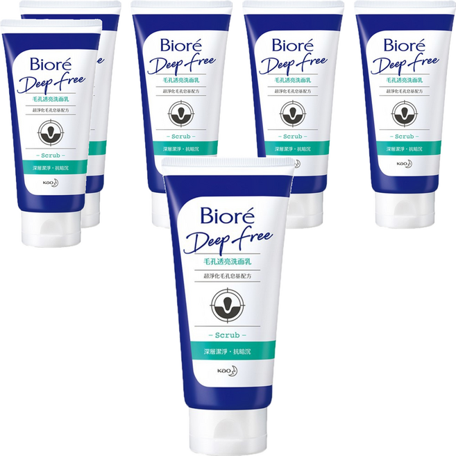 Biore 蜜妮 Deep Free 毛孔透亮洗面乳, 120g, 6條