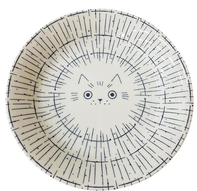 Sango 三鄉陶器 義大利麵陶瓷盤 295328, 1個, 貓咪 米白色