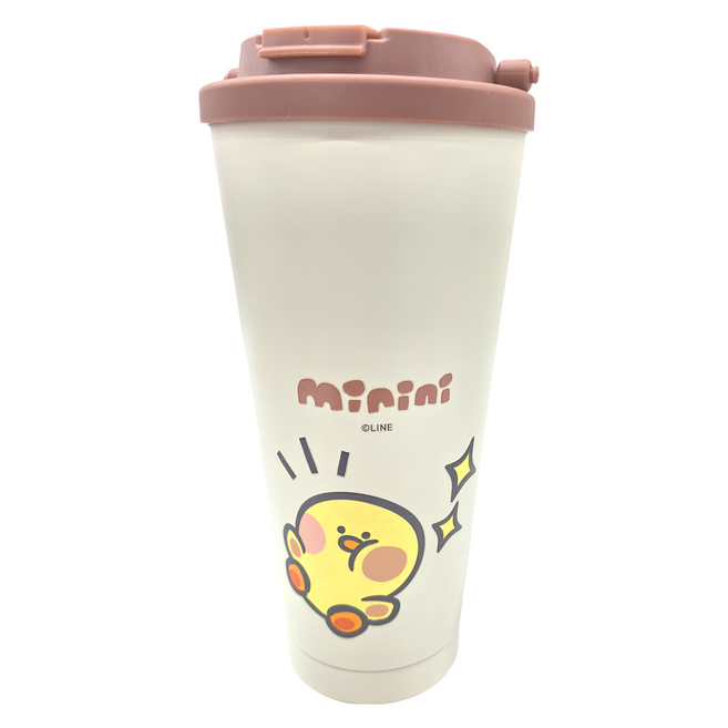 Hiromimi LINE FRIENDS minini 手提不鏽鋼杯 C0018-L, LOVE 米白色 + 咖啡色, 750ml, 1個