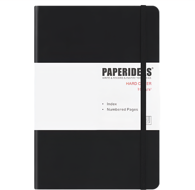PAPERIDEAS A5 硬皮 橫線筆記本 188頁, 黑色, 1本