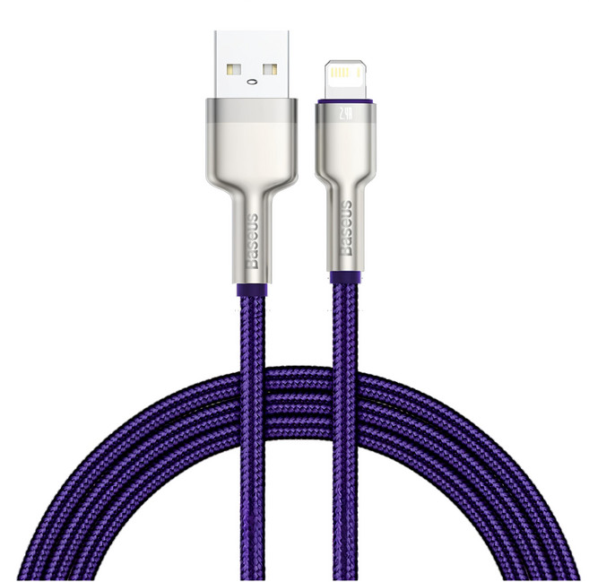 Baseus 倍思 金屬卡福樂 IOS數據線 2.4A, 1m, 紫色, 1條