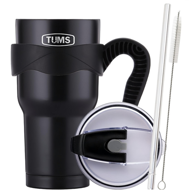 TUMS New Mega 真空不鏽鋼保溫杯組, 黑色, 900ml, 1組