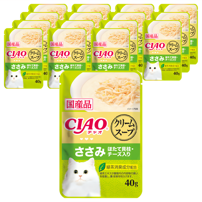 INABA CIAO 餐包, 雞肉 + 干貝 + 起司, 40g, 16包, 雞肉、干貝、起司