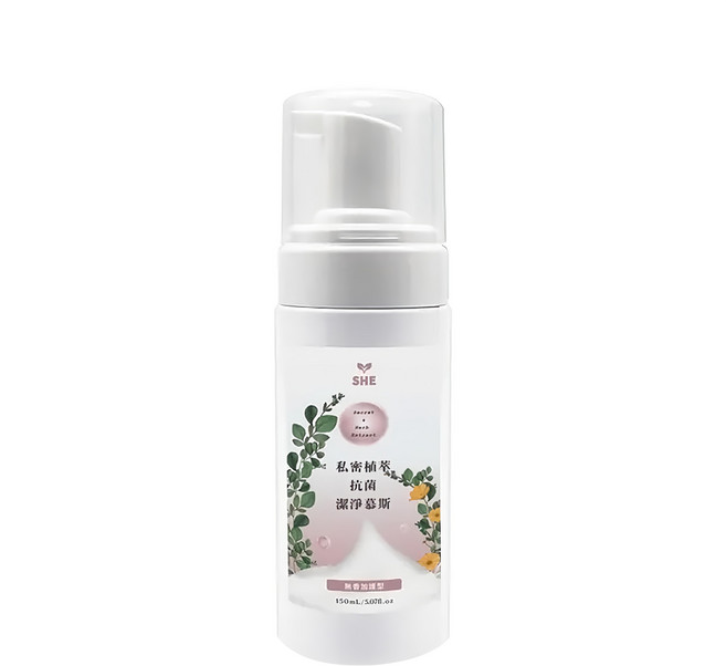 SHE 私密植萃抗菌潔淨慕斯 無香加護型, 150ml, 1瓶