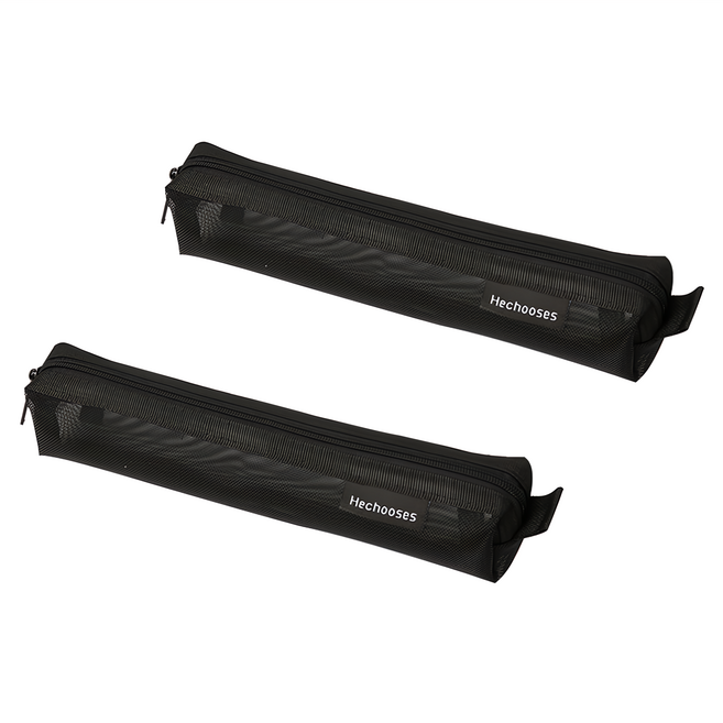 Hechooses Slim型透明網狀筆袋網狀鉛筆盒 4W108, 黑色, 2個