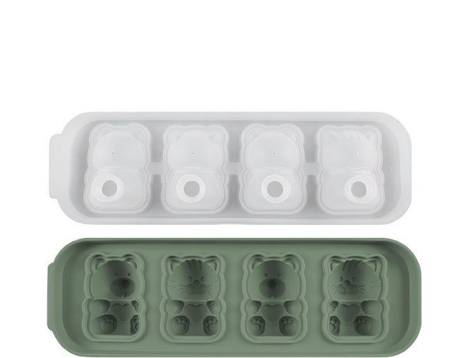 SiliPot 鉑金矽膠熊熊製冰盒, 鼠尾草綠, 1個