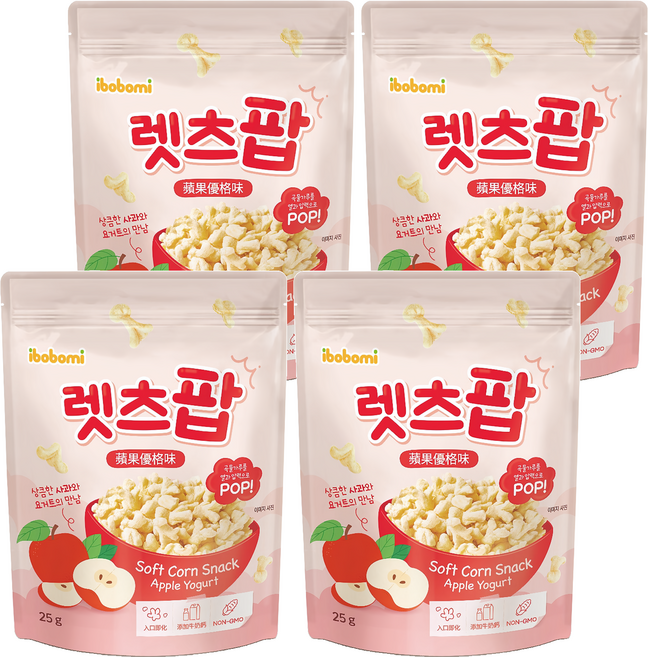 ibobomi 玉米花, 蘋果優格味, 25g, 4包