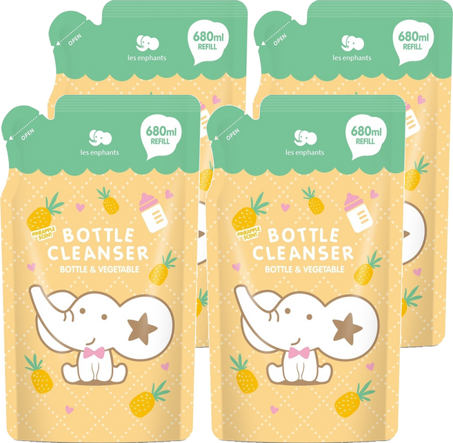 les enphants 麗嬰房 奶瓶蔬果酵素洗潔液 鳳梨香 補充包, 680ml, 4包