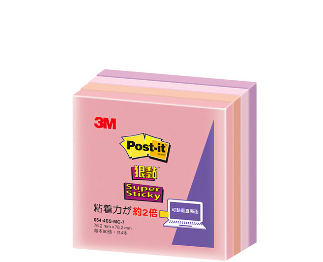3M Post-it 利貼 狠黏便條紙, 654-4SS-MC-7, 360張, 1組