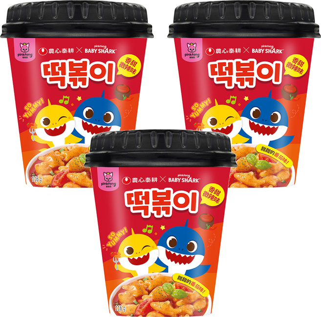 TAEKYUNG 泰耕 Baby Shark 炒年糕杯 甜辣味, 3個, 116g
