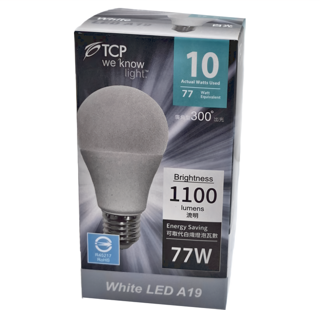 TCP 強凌 LED節能燈泡 高亮度 10W L10040V70W0, 自然光, 60個