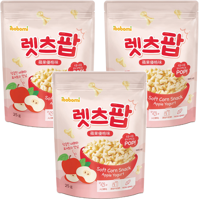 ibobomi 玉米花, 蘋果優格味, 25g, 3包