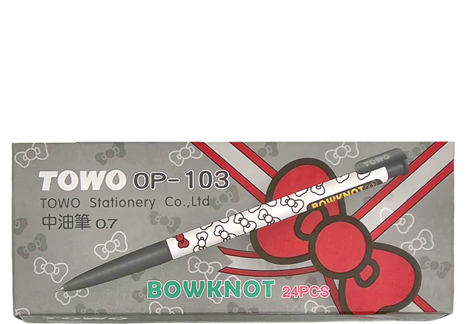 TOWO 東文 蝴蝶結中油筆 0.7mm OP-103, 黑色, 24支