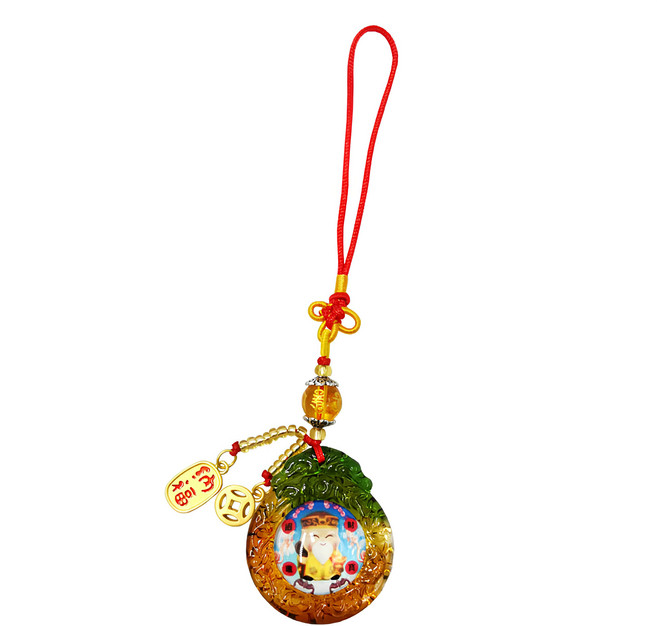福德正神 圓滿琉璃吊飾 土地公 (4cm*3.5cm) 全長約14.5cm, 多色, 1個