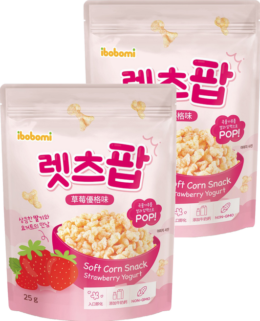 ibobomi 玉米花, 草莓優格味, 25g, 2包