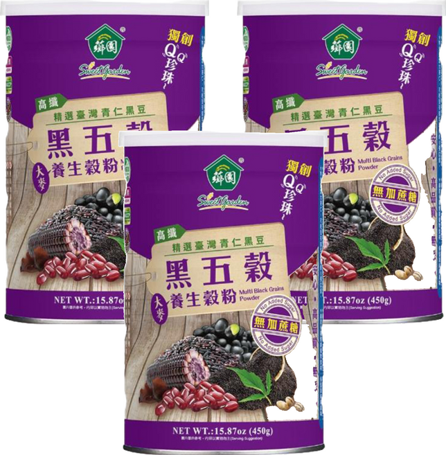 薌園 黑五穀養生穀粉, 450g, 3罐