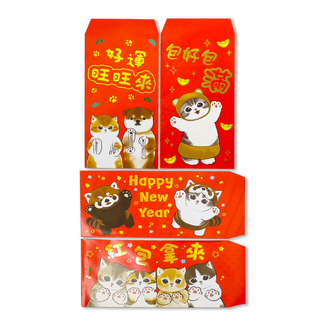 摩達客 春節開運招財 台灣製mit貓福珊迪紅包拿來紅包袋套組(12入一組/4款3入), 12入
