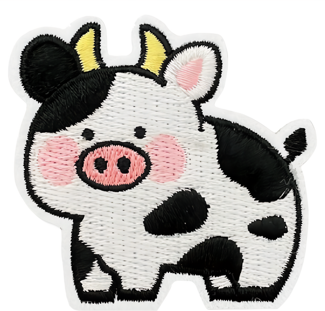 Hi 你好 刺繡貼紙, 牛 白色 + 黑色, 1張