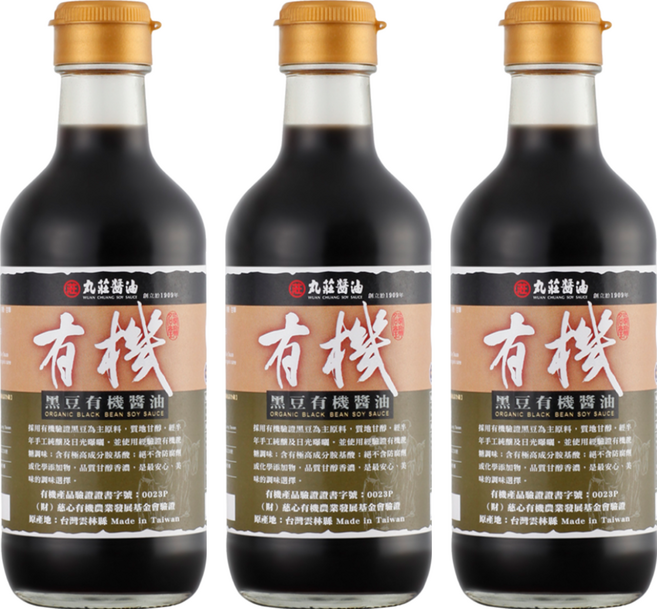 丸莊醬油 黑豆有機醬油清, 3瓶, 300ml