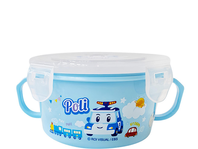 ROBOCAR POLI 波力 不鏽鋼雙耳隔熱碗 400ml KS-8603PL 15.5 x 13.5 x 7cm, 波力 藍色, 1個