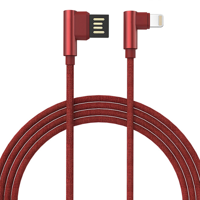 GOLF 雙面USB 轉 Apple 8Pin 90度轉角 布藝編織快充線, 1m, 紅色, 1條