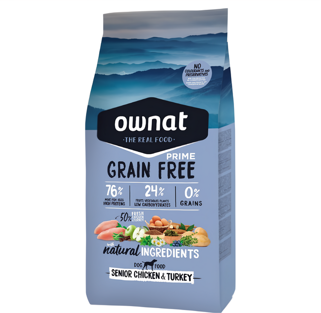 ownat 歐娜特 熟齡犬無穀全天然配方飼料 大顆粒 關節保健, 1袋, 3kg, 放牧雞肉 + 火雞