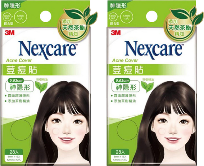 3M Nexcare TTA28 神隱形荳痘貼 茶樹精油 綜合型 8mm x 16入 + 12mm x 12入, 28個, 2盒