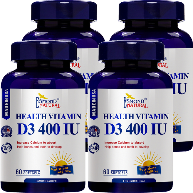 ESMOND NATURAL 愛司盟 維生素D3 400 IU軟膠囊 幫助鈣質吸收 幫助骨骼與牙齒的生長發育, 60顆, 56g, 4罐