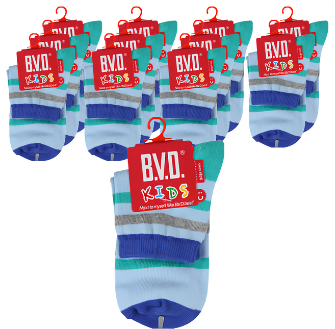 B.V.D. 兒童款 舒適橫紋1/2襪 12雙
