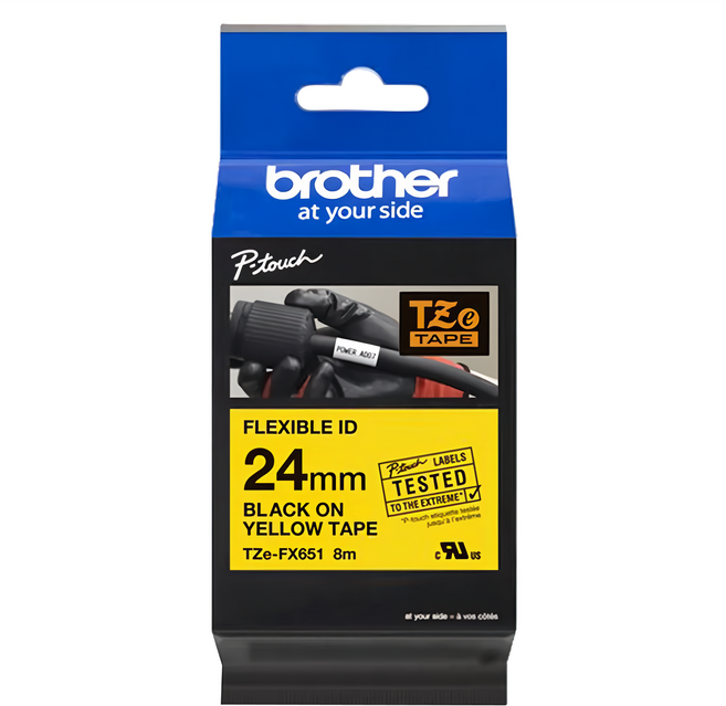 brother 兄弟牌 台灣公司貨 TZe護貝標籤帶, 黃底黑字, 8m