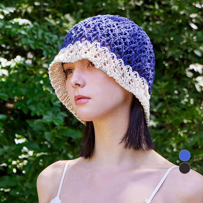 VARZAR 金屬飾牌鉤針雙色漁夫帽