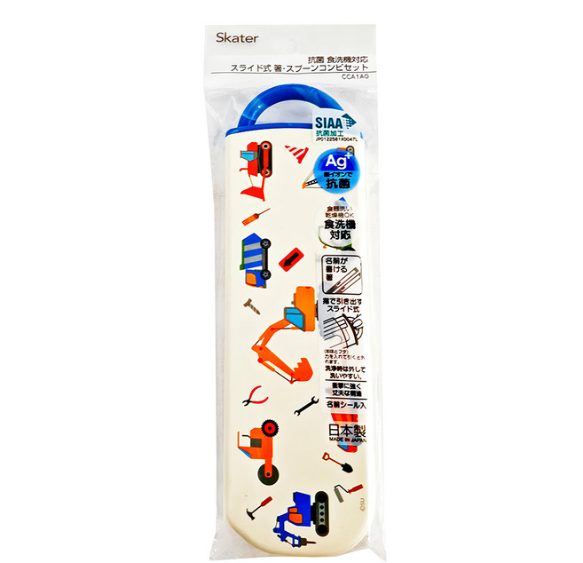 Skater CCS3SAAG 抗菌兒童餐具組 湯匙筷子二件組, 湯匙 + 筷子 + 外盒, 工程車, 1組