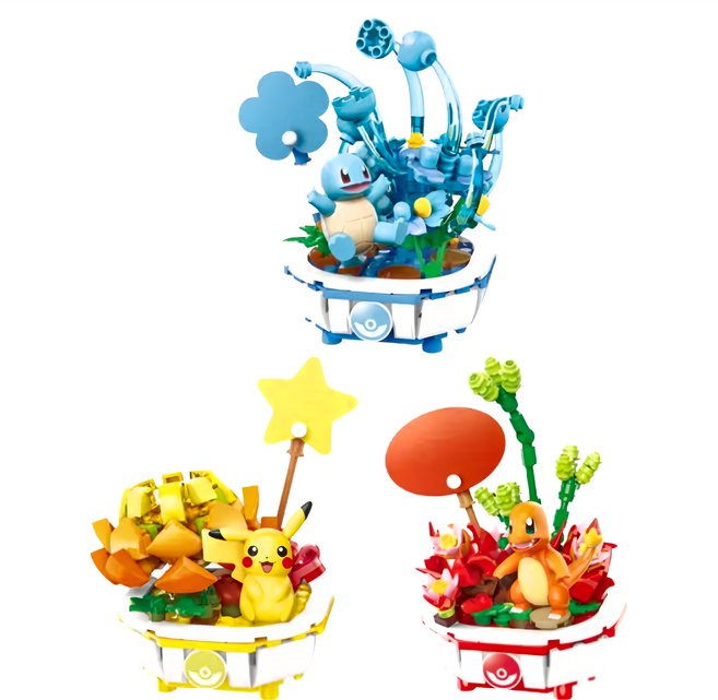KEEPPLAY 奇妙積木 Pokemon 寶可夢 盆栽系列積木, 皮卡丘 + 小火龍 + 傑尼龜, 1組