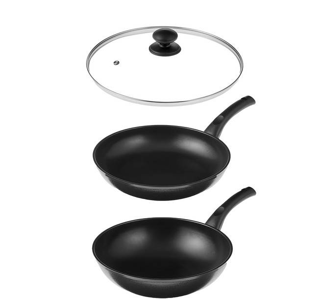 comet Kitchen 鍋具3件組 28cm, 1組, 平底鍋 + 炒鍋 + 玻璃鍋蓋, 灰色