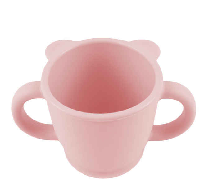 SiliPot 鉑金矽膠熊讚兒童雙手杯 杯底加厚設計 可裝牛奶、果汁、水, 豆沙粉, 1個, 215ml