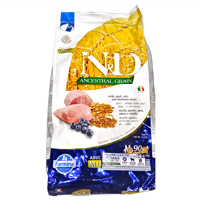 Farmina 法米納 全齡犬 天然低穀系列 乾飼料 小顆粒, 羊肉藍莓, 7000g, 1袋