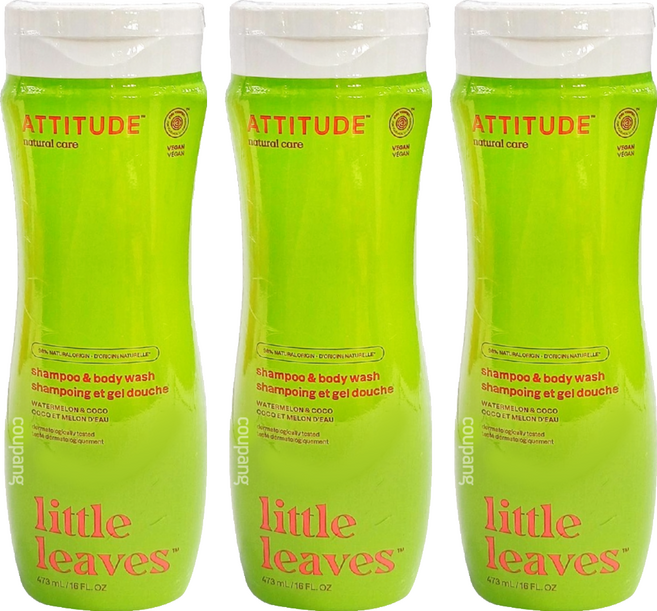 ATTITUDE 艾特優 兒童2合1洗髮沐浴露 西瓜 & 椰香, 473ml, 3瓶