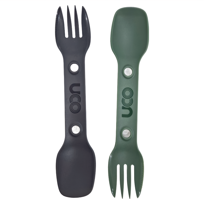 UCO Utility Spork 2-Pack 叉匙 13g 2支, 兩用叉匙, 淺綠色 + 深灰色, 1組