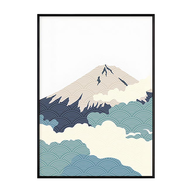 雲氣迷漫的富士山I 藝術畫作, 金色框