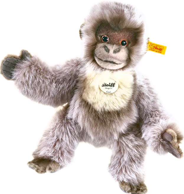 Steiff 德國金耳釦泰迪熊 Gori Gorilla 黃標玩偶, 32cm, silver grey, 1入